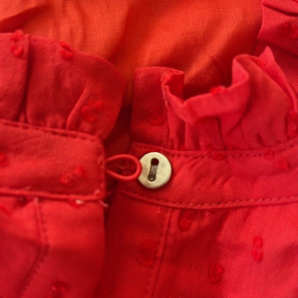 NWT Loft Clip Ruffle Button Blouse Red Orange Boho Size XL Ruffle Sleeves - Picture 12 of 12